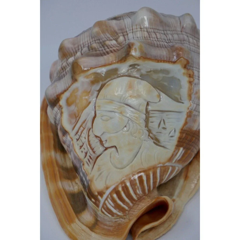 Carved Cameo Helmet Conch Shell Seashell Masquerade Masked Man